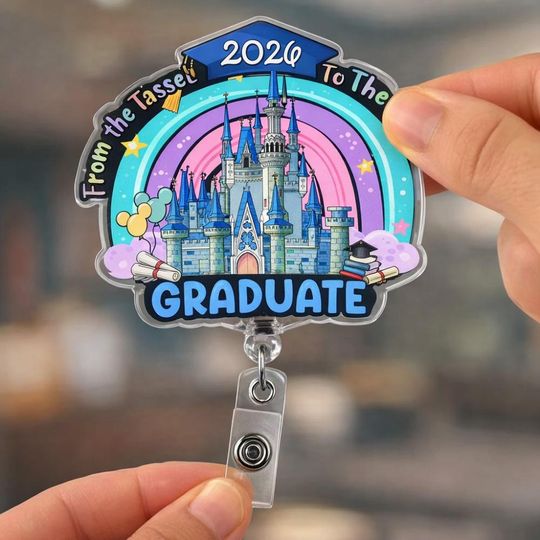Discover Graduate From The Tassel To The Castle 2026 Badge Reel, Custom Disneyland Graduation, Disneyland Castle Grad Reel, Class Of 2026 Gift 11