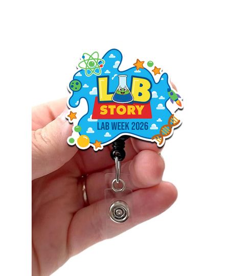 Lab Week 2026 BEAKER Badge Reel Acrylic, Lab Story, Beyond For Our Patients, Badge Holder, Lab Tech Badge