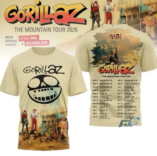 Discover Gorillaz The Mountain Tour 2026 3D T-Shirt