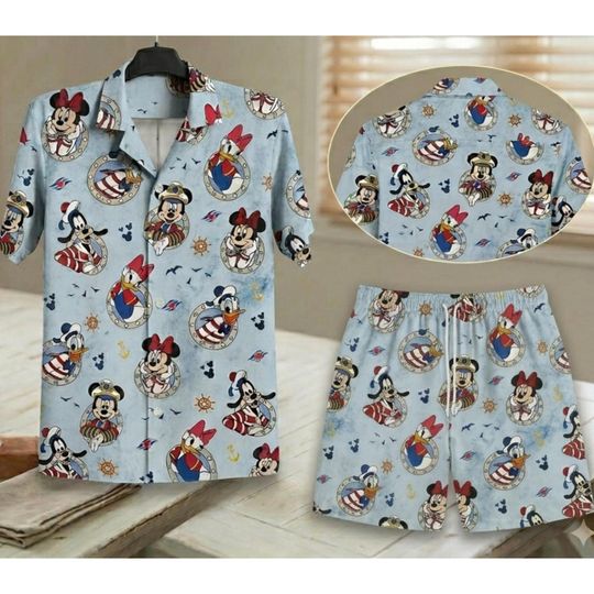 Discover Disney Nautical Hawaiian Shirt, Mickey Minnie Donald Button Up Short, Cruise Vacation Tropical, Funny Character Beach Outfit, Unisex Gift