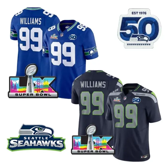 Discover Seahawkss Men's Leonard Williams #99 Super B.owl LX Season Printed Jersey