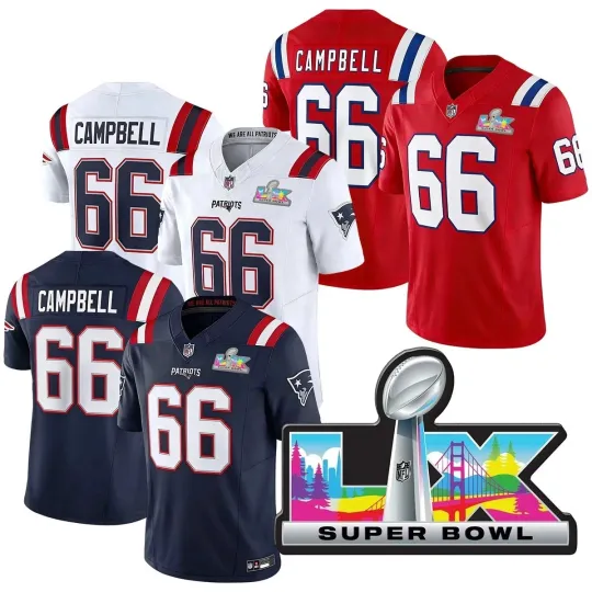 Discover Patriotss Mens #66 Will Campbell Super B.owl LX Game All Printed Jersey