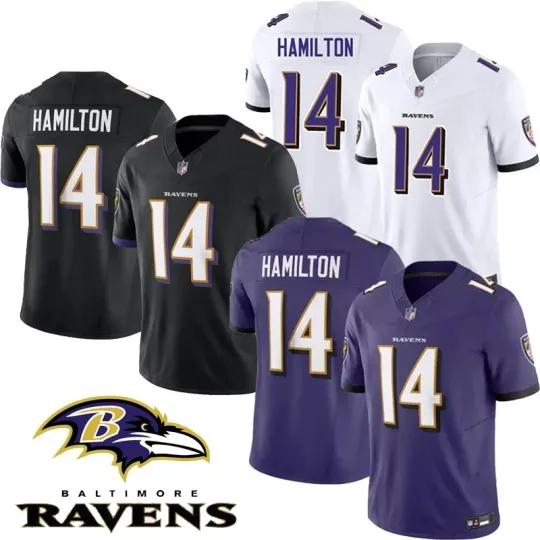 Discover Men's Ravenss #14 Kyle Hamilton Purple/Black/White Game Limited Printed Jersey