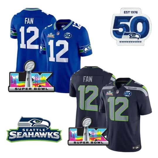 Discover Men's Seahawkss FAN #12 Super B.owl LX Season Printed Jersey