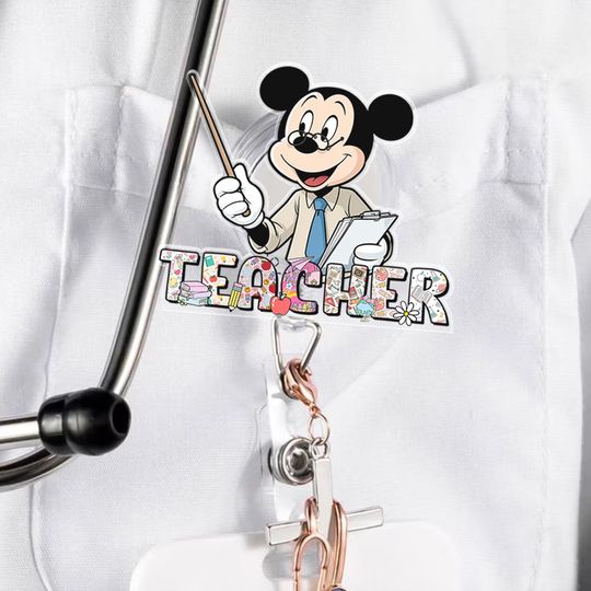 Discover Custom Disneyland Teacher Badge Reel, Disneyworld Characters, Mickey And Friends Teacher Appreciation, Kindergarten Badge Reel Accessory