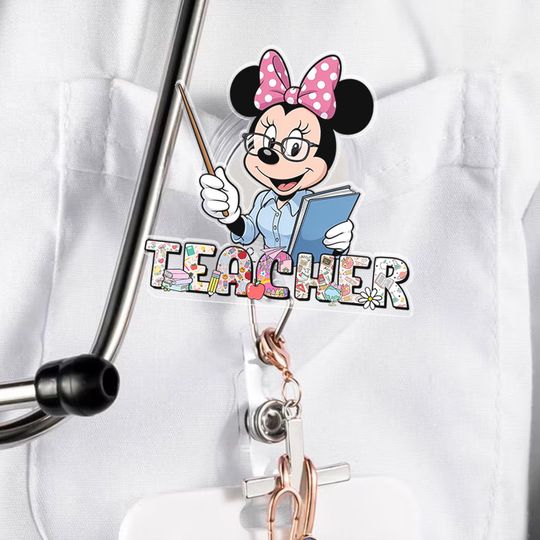 Discover Custom Disneyland Teacher Badge Reel,Disneyworld Minnie Characters,Mickey And Friends Teacher Appreciation,Kindergarten Badge Reel Accessory