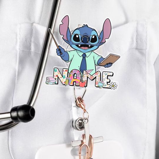 Discover Custom Disneyland Teacher Badge Reel, Disneyworld Stitch Characters, Stitch And Lilo Teacher Appreciation, Kindergarten Badge Reel Accessory
