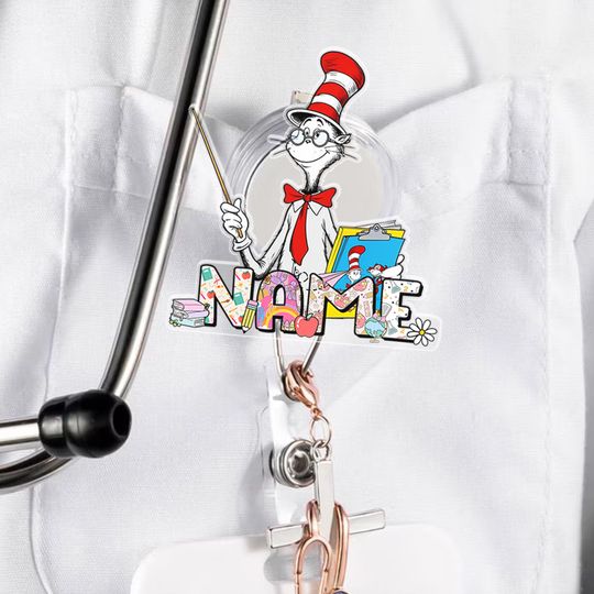 Discover Custom Dr S Characters Teacher Badge Reel, , Children Books Bookish Teacher Appreciation Gifts, Kindergarten Badge Reel Accessory