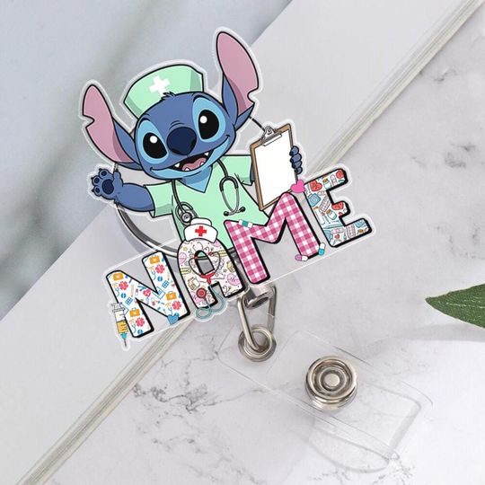 Discover Disneyland Stitch Nurse Badge Reel, Cartoon Nurse ID Holder, RN Badge Clip Retractable ID Holder, Nurse Gift Accessory -8