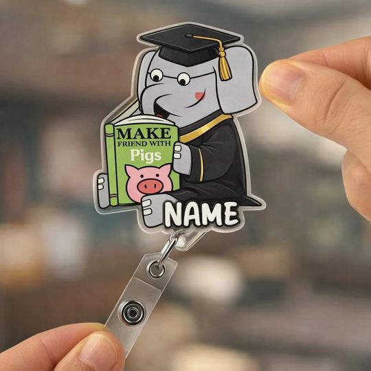 Custom Elephant Pigeon Piggie Graduation Badge Reel, Teacher Children Book, Teacher Appreciation Graduate Gift, Back To School Badge Reel