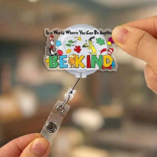 Discover Be Kind Autism Awareness Badge Reel, Teacher Badge Reel Accessory, In A World Where You Can Be Anything Be Kind, Children Book Badge Reel 03