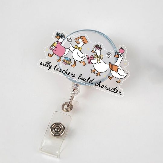 Silly Teachers Badge Reel, Teacher Characters, Silly Goose Teacher Appreciation Badge Holder, Kindergarten Badge Reel Accessory Gift 03