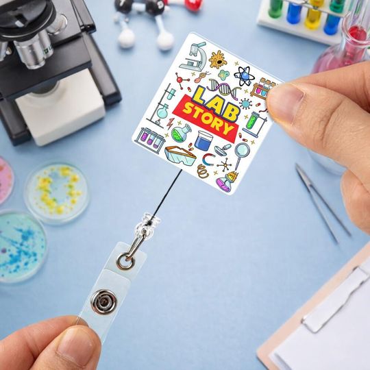 Lab Story Lab Week Medical Laboratory Professional Badge Reel, Lab Story Lab Week, Retractable ID Holder for Lab Techs, Fun Lab Accessory