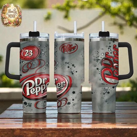 Discover Dr Pepper Vintage Tumbler 40oz, Retro Soda Style Travel Mug with Handle Straw, Insulated Drink Cup, Soft Drink Lover Gift