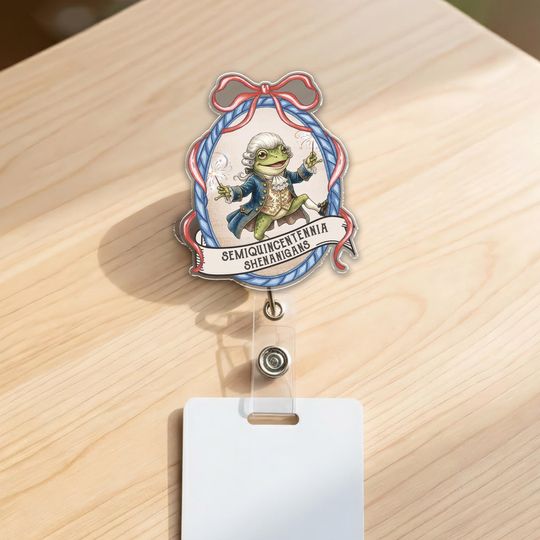 Discover Coquette Bows Frog Badge Reel: 250 Years Independence Anniversary 1776 2026 ID Holder Nurse Gift