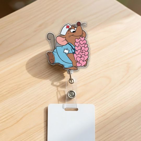 Discover Gus Gus Badge Reel, Cinde Mouse ID Holder, Cute Disney Badge Reel, Fairy Tale Work ID Reel, Cartoon Mouse Retractable Badge