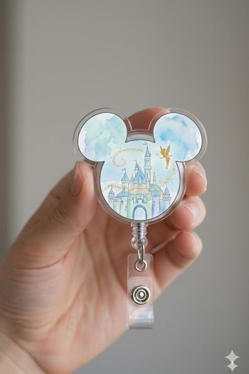 Discover Disney Magical Castle Badge Reel, Disneyland Magic Castle, Mickey Ears Retractable ID Badge Holder, WDW Disneyland Trip
