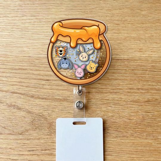 Discover Winnie The Pooh Inspired Shaker Badge Reel, Disney Custom Badge Reel, Custom Name Shaker Badge Reel