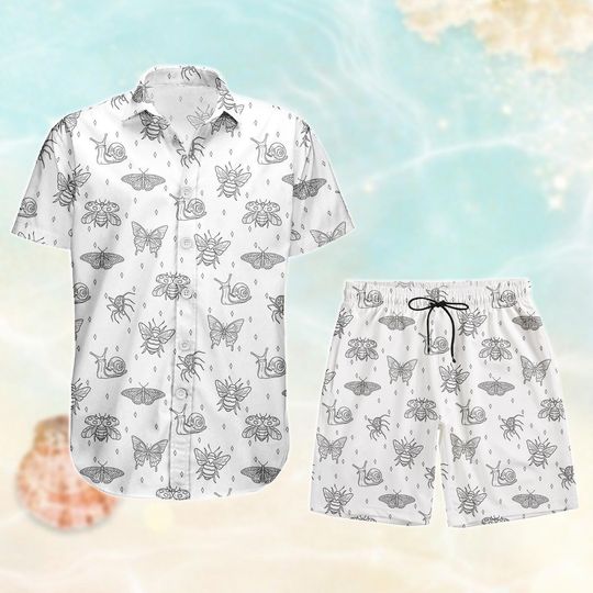 Discover Butterfly Bee Hawaiian Shirt, Bug Insect Button Shirt, Beach Shorts Men, Retro Nature Love Vacation Shirt, Summer Holiday Outfit