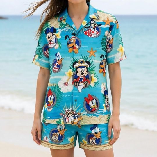 Discover Mickey And Friends Disney Cruise Hawaiian Shirt Set, Tropical Cartoon Matching Outfit, Summer Vacation Resort Wear,Cruise Trip Family Outfit