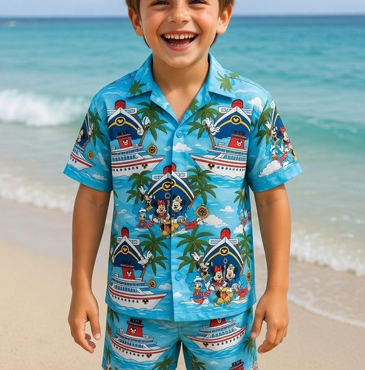Discover Tropical Disney Cruise Hawaiian Shirt Set, Mickey Minnie Matching Outfit, Summer Vacation Resort Wear, Fun Family Trip Outfit