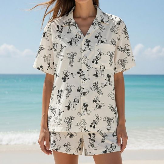 Discover Disney Mickey And Friends Sketch Button Up, Mickey Hawaiian Shirt, Disney Family Summer Matching Shirt, Disneyland Trip Shirt