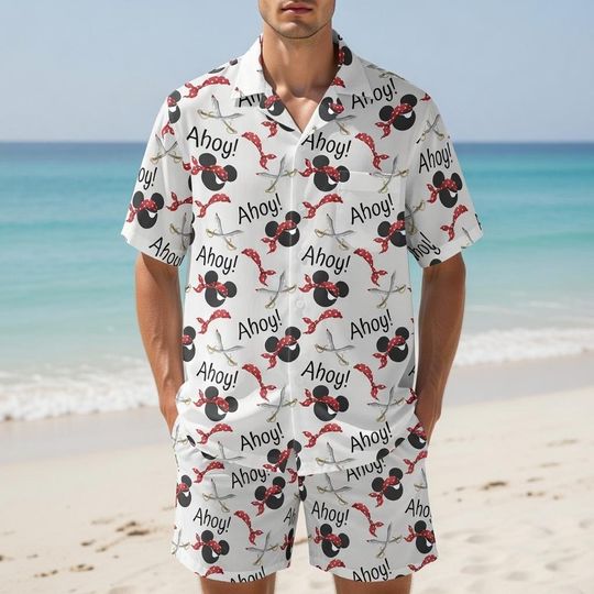 Discover Disney Ahoy Pirates Shirt, Disney Caribbean Vacation Hawaiian Shirt, Pirates Of Caribbean Shirt, Mickey and Friends Pirate Hawaiian Shirt