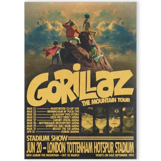 Discover Gorillaz The Mountain Tour UK and Ireland 2026 Vertical Poster