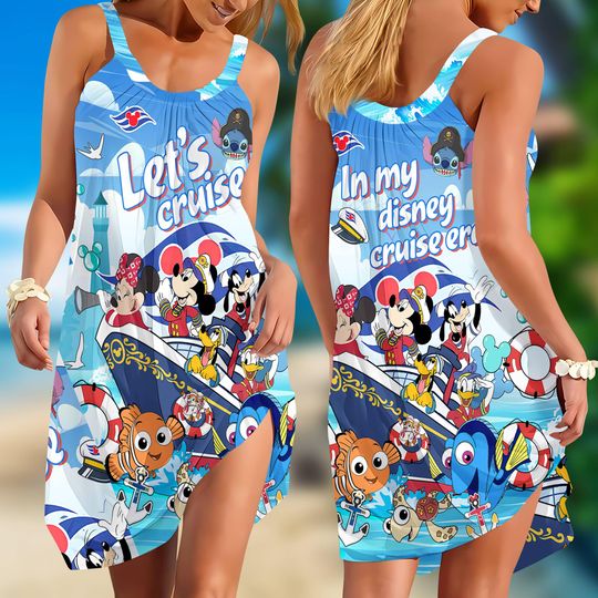 Discover Disneyland Let's Cruise Summer Dress, Cruise Trip Beach Sundress Vacation Outfit Sleeveless Dress