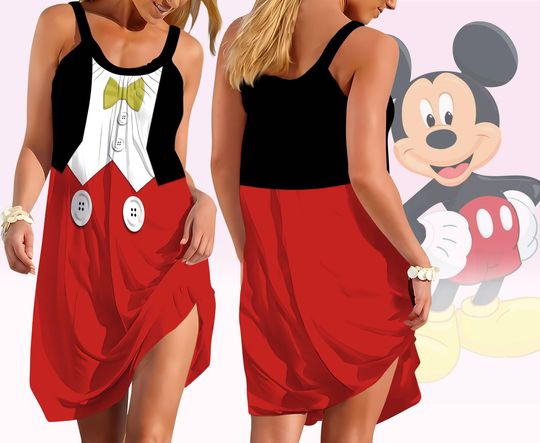 Discover Mickey Mouse Inspired Sling Dress for Women, Mickey And Friends Disneybound Outfit, Disneyland Trip Dress, Running Costume, Girl Dress