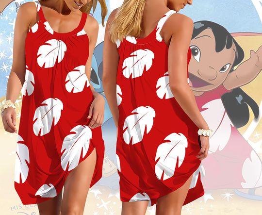 Discover Lilo and Stitch Sling Dress for Women, Girl Trip Princess Costume, Halloween Cosplay Lightweight Casual Sleeveless Dress