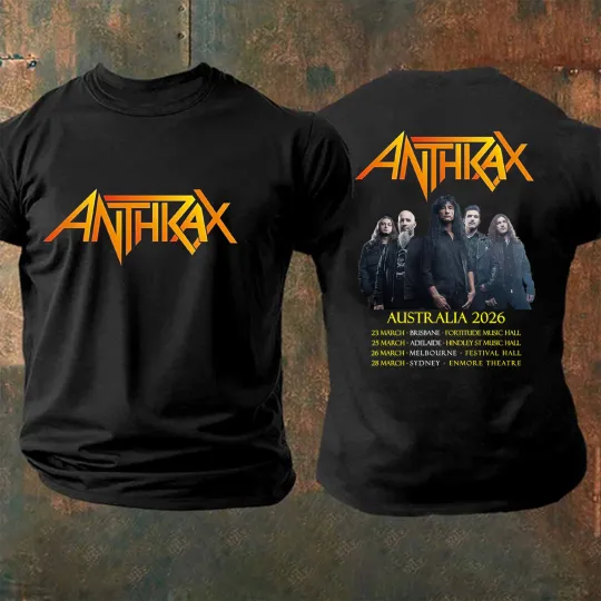 Discover Double Sided Anthrax Band Tour Australia 2026 T-Shirt