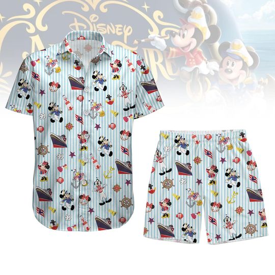 Discover Disney Cruise Button Shirt Shorts, Nautical Vacation Outfit, Mickey And Friends Summer Set, Mickey Cruise Button Shirt, Boat Trip Shirt