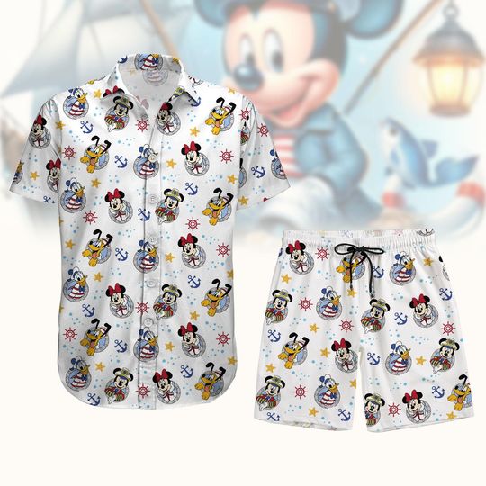 Discover Mickey Cruise Button Shirt Shorts, Nautical Mickey Button Shirt, Disney Boat Summer Sets, Cruise Mickey Shorts, Disney Sailor Shirt