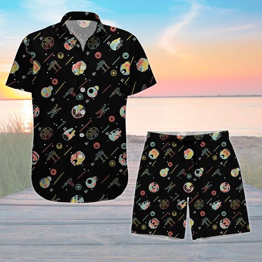 Discover Star Wars Button Shirt And Shorts Set, Galactic Vacation Outfit, Darth Vader Stormtrooper Summer Matching Set, Sci-Fi Disney Clothes