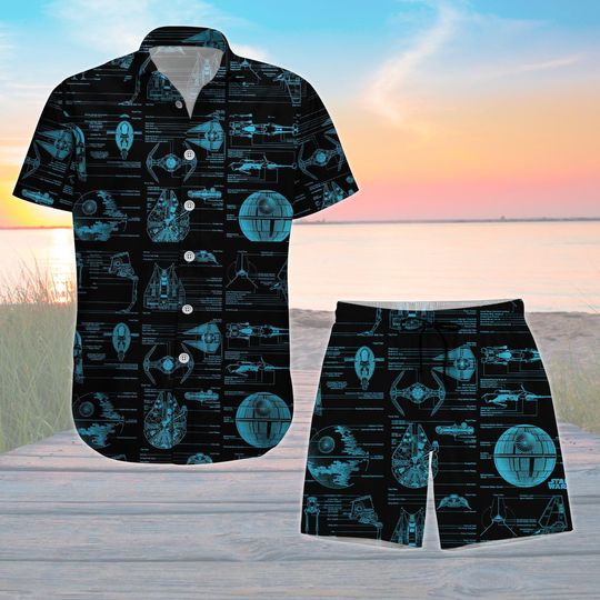 Discover Star Wars Button Shirt Shorts Set, Galactic Summer Outfit, Mandalorian Darth Vader Matching Vacation Clothes, Sci-Fi Disney Apparel
