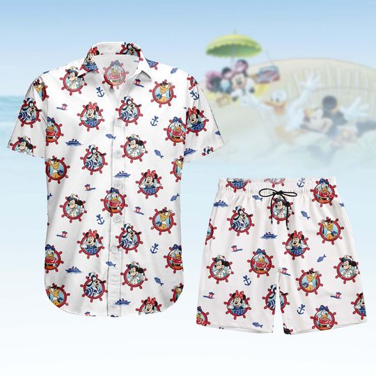 Discover Mickey Mouse Button Shirt And Shorts, Disney Nautical Button Shirt, Minnie Hawaiian Shirt, Donald Duck Hawaii Shorts, Summer Gift