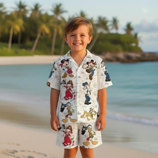 Discover Disney Mickey & Friends Pirate Hawaiian Shirt, Mickey Minnie Goofy Donald Daisy Pluto Pirates Hawaiian Shirt, Pirate Disney Cruise Trip Tee