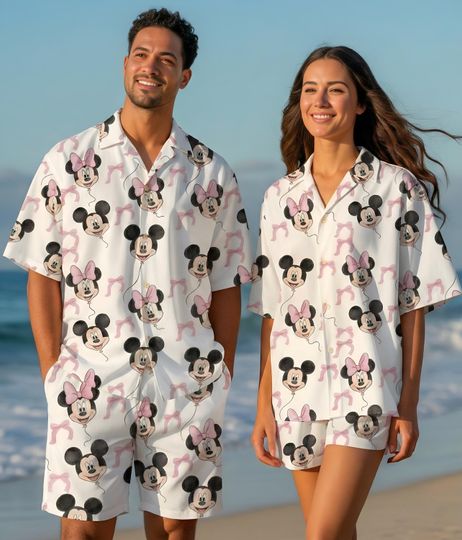 Discover Coquette Disney Mickey Mouse And Minnie Mouse Hawaiian Shirt, Disney Family Trip Shirt, Mickey Minnie Hawaii Shirt, Disneyland Vacation Tee