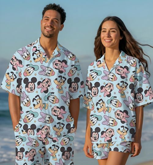 Discover Disney Mickey And Friends Pastel Hawaiian Shirt, Walt Disneyworld Hawaii Tee, Disney Family Trip Beach Shirt, Disneyland Trip Hawaiian Shirt