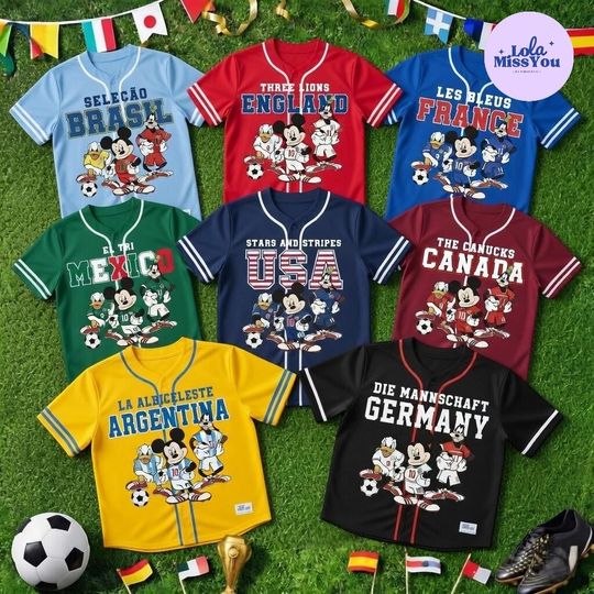 Discover World Soccer Cartoon Baseball Jersey, International Team Jersey Shirt, Soccer Fan Jersey, Youth Adult Baseball Jersey,