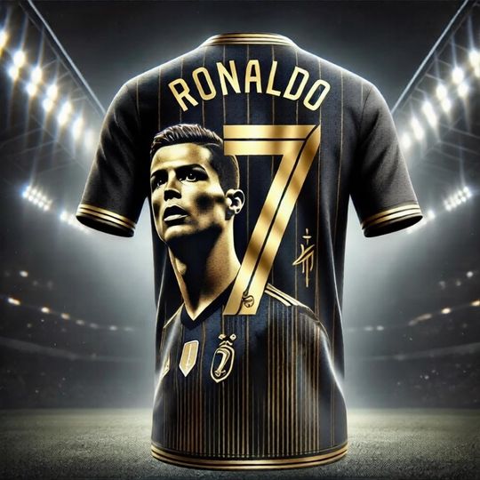 Discover Cristiano Ronaldo #7 Jersey Black Gold Soccer Shirt, Football Fan Tee, Breathable Sports T-Shirt