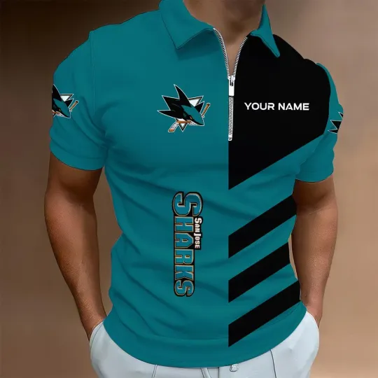 Sharks Lapel Zip Polo Shirt