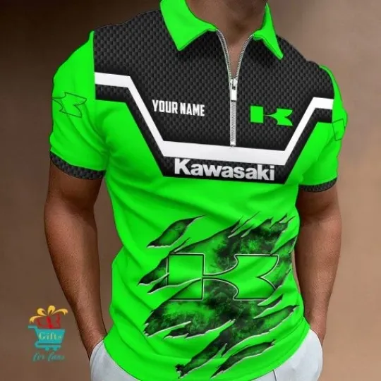 Kawasaki Custom Name New Design Zipper Polo Shirt