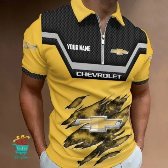 Discover Chevrolet Custom Name New Design Zipper Polo Shirt