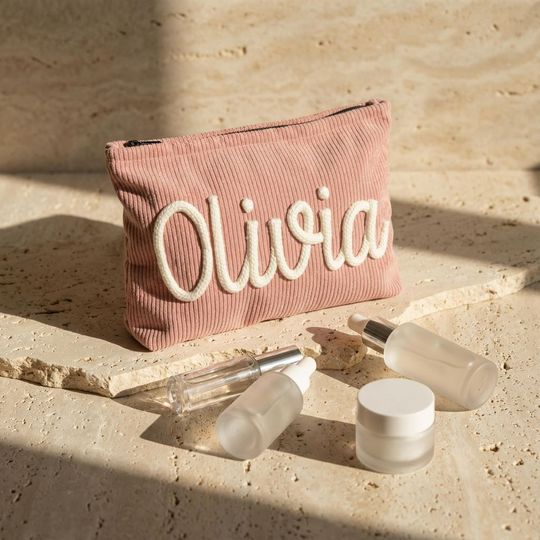 Explore Custom Embroidered Name Corduroy Makeup Bags