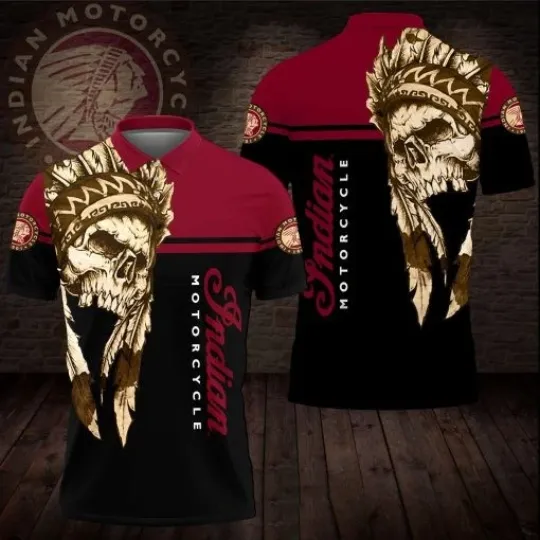 Discover Indian Motorcycles Golden Skull Polo Shirt