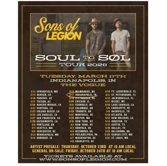 Discover Sons of Legion Soul to Soul Tour Dates 2026 Poster