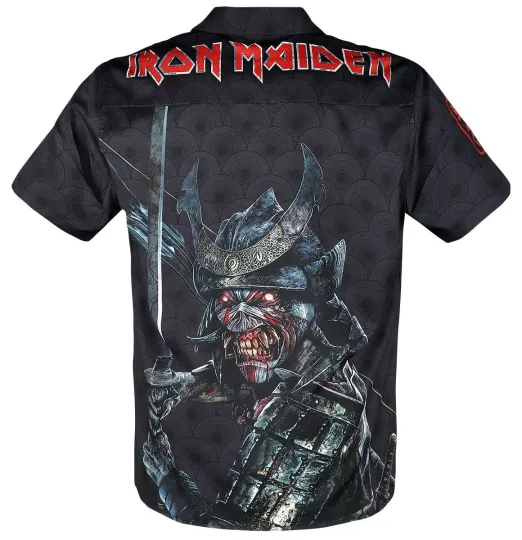 Iron Maiden Hawaiian Button Down Dress Shirt Samurai Eddie Full