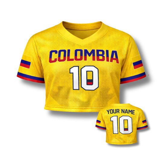 Discover Colombia Soccer Crop Top Jersey Custom Name Number Women Mesh Football Fan Shirt